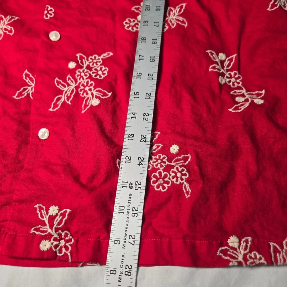 Gap Mens Medium Tall Red Linen Blend Floral Embroidered‎ Short Sleeve Camp Shirt - Picture 4 of 7